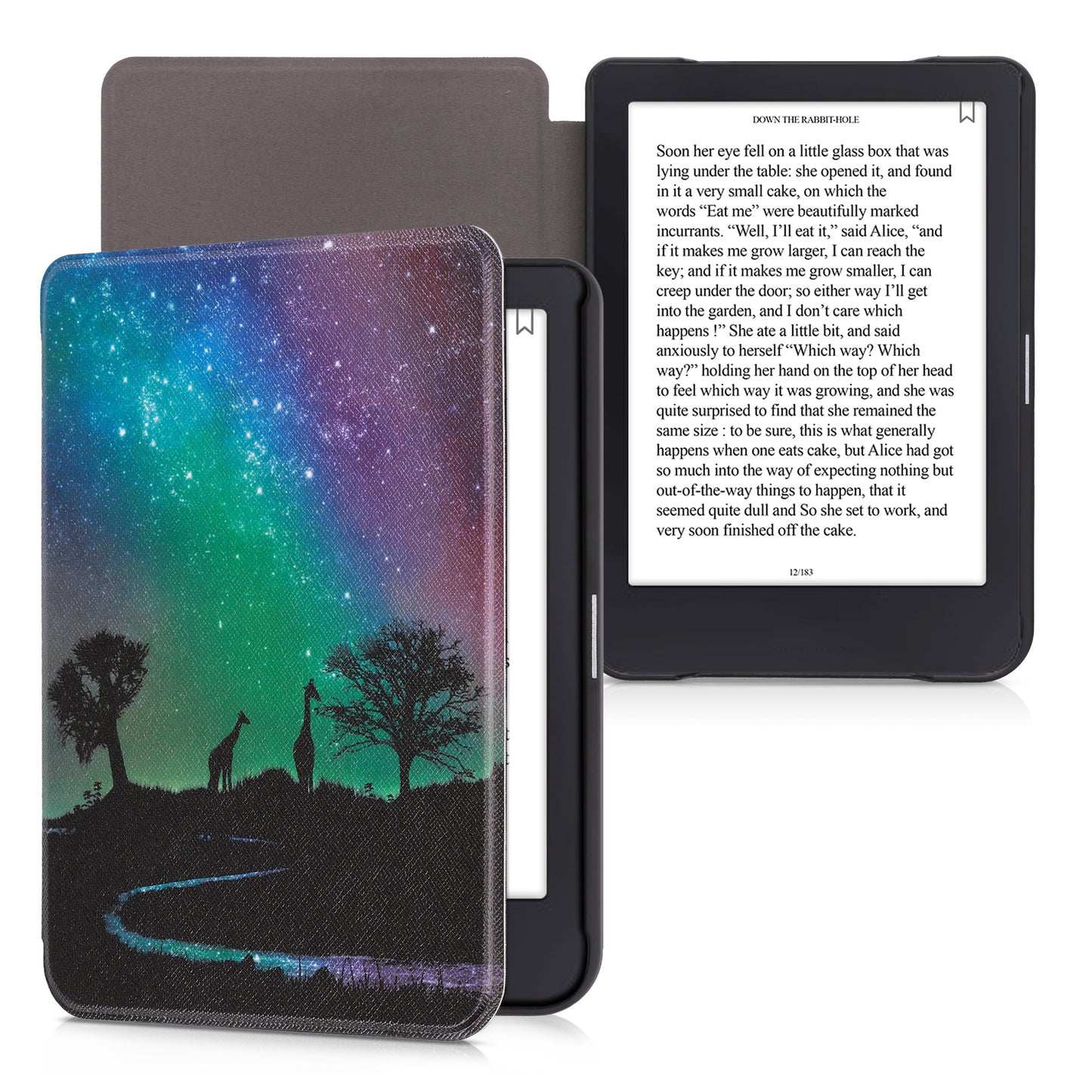 kwmobile Protective Case for Tolino Shine 3 - eReader Flip Case with Auto Sleep Function - Owl Sleep with Brown Mint Green