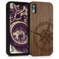 Wooden Hard Case with TPU Bumper for Apple iPhone XR Compass Vintage
