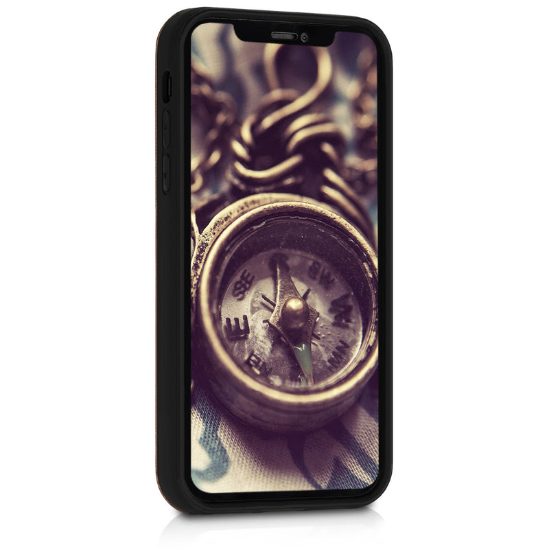 Wooden Hard Case with TPU Bumper for Apple iPhone XR Compass Vintage