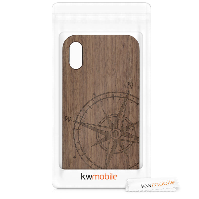 Wooden Hard Case with TPU Bumper for Apple iPhone XR Compass Vintage