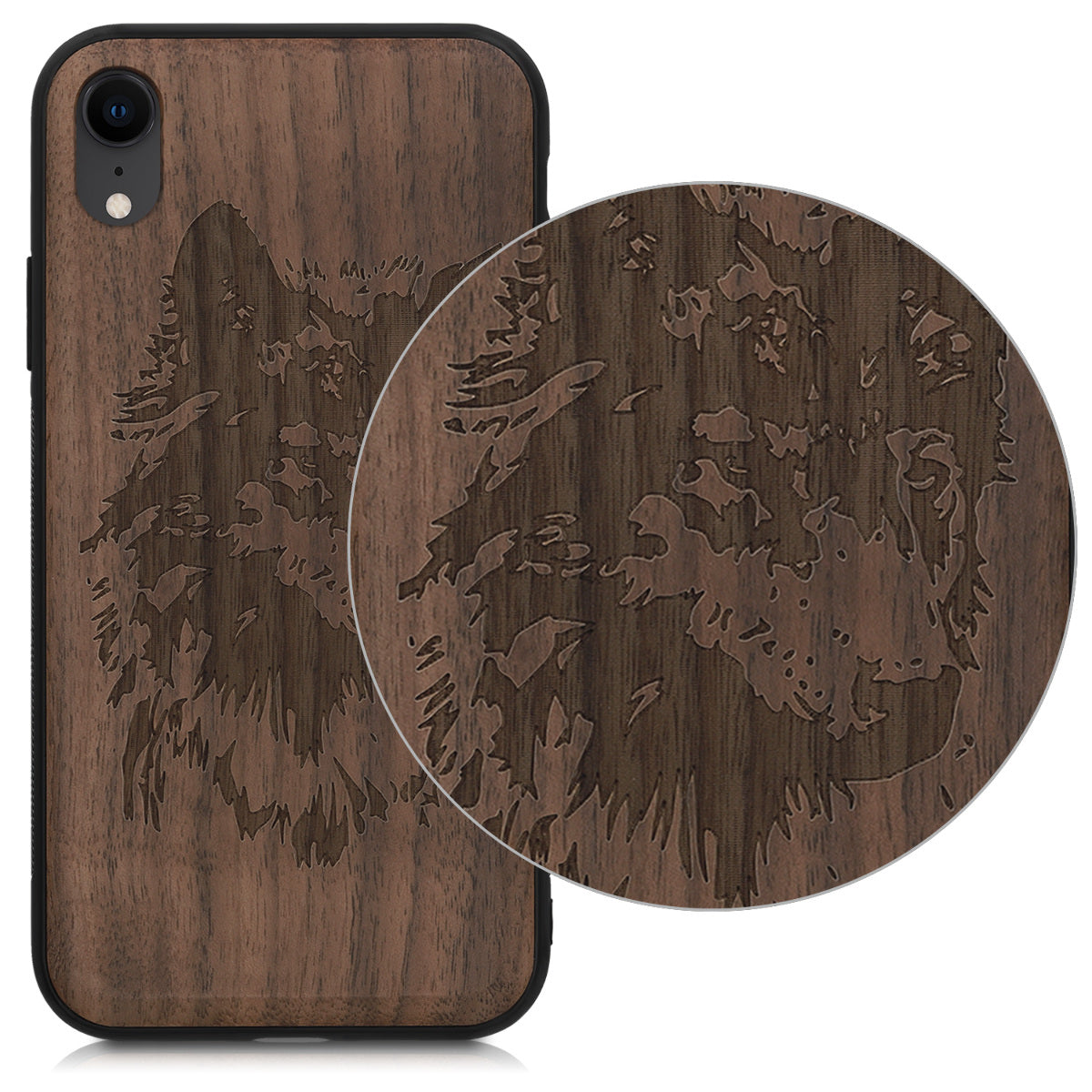 Wooden Hard Case with TPU Bumper for Apple iPhone XR Compass Vintage