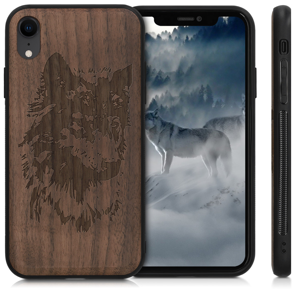 Wooden Hard Case with TPU Bumper for Apple iPhone XR Compass Vintage