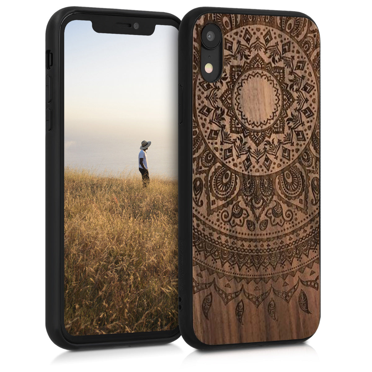 Wooden Hard Case with TPU Bumper for Apple iPhone XR Compass Vintage