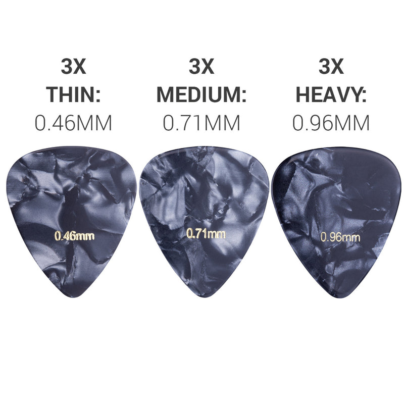 kwmobile Gitarren Plektrum Blättchen - 3 verschiedene Stärken - Plektren Set für akustische Gitarre E-Gitarre