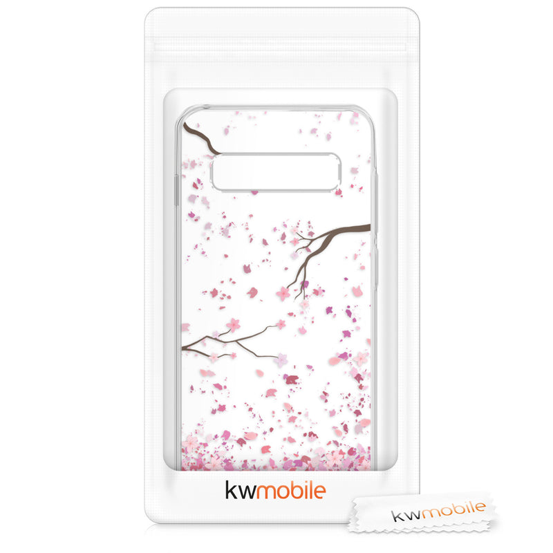 kwmobile Case Compatible with Samsung Galaxy S10 - Silicone Cover Transparent Cherry Blossom Petals