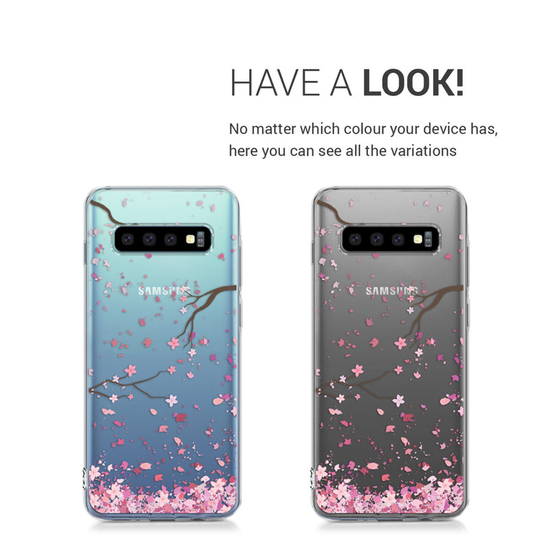 kwmobile Case Compatible with Samsung Galaxy S10 - Silicone Cover Transparent Cherry Blossom Petals
