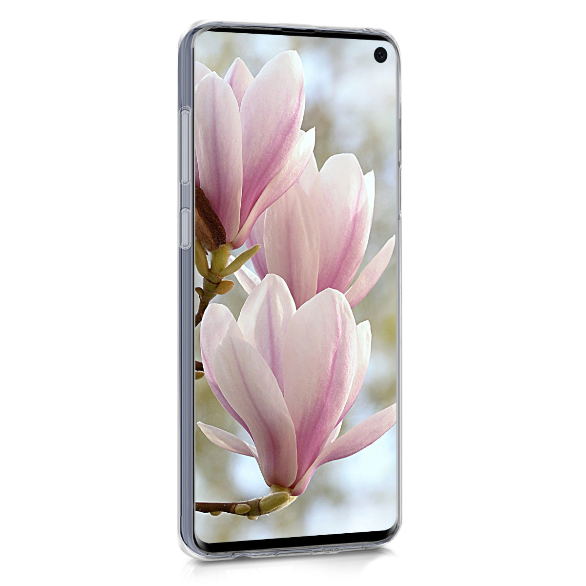 kwmobile Case Compatible with Samsung Galaxy S10 - Silicone Cover Transparent Cherry Blossom Petals