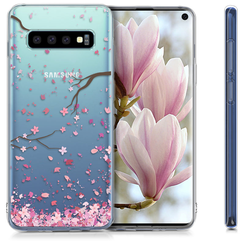 kwmobile Case Compatible with Samsung Galaxy S10 - Silicone Cover Transparent Cherry Blossom Petals