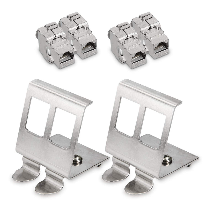 kwmobile Keystone Modul und Hutschienenadapter Set - passt auf genormte Hutschiene - 4x CAT 6A Modul 2x Halter - RJ45 Buchse geschirmt - werkzeuglos Silber  