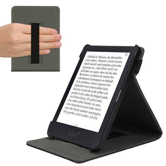 kwmobile Case Compatible with Tolino Shine 3 - e-Reader Cover with Hand Strap Stand