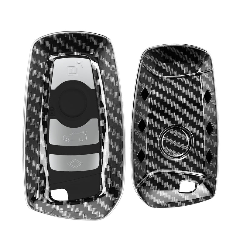 BMW 3-Button Remote (Keyless Go only) Hardcover Car Key Cover Black and Silver Carbon