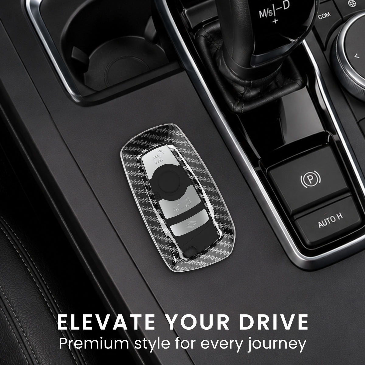 BMW 3-Button Remote (Keyless Go only) Hardcover Car Key Cover Black and Silver Carbon