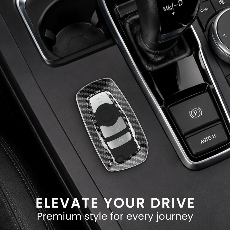 BMW 3-Button Remote (Keyless Go only) Hardcover Car Key Cover Black and Silver Carbon
