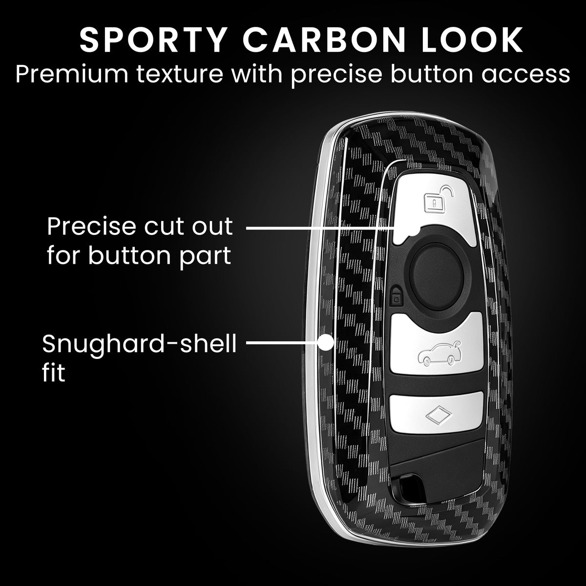 BMW 3-Button Remote (Keyless Go only) Hardcover Car Key Cover Black and Silver Carbon