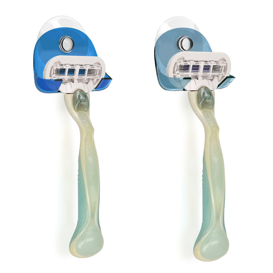 kwmobile 2x Saugnapf Halterung für Rasierer - für Glas und Fliesen - Nassrasierer Saugnapf Halter Set - Wand Haken in Blau Hellblau Blau  [dsg12]