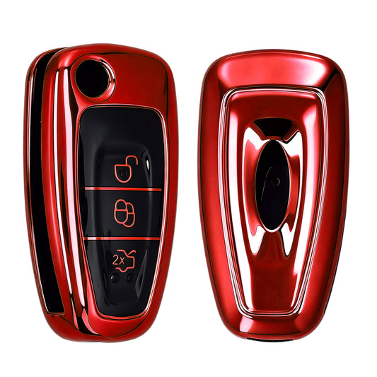 kwmobile Car Key Cover Compatible with Ford 3-Button Foldable Car Key - Silicone Protective Key Fob Case
