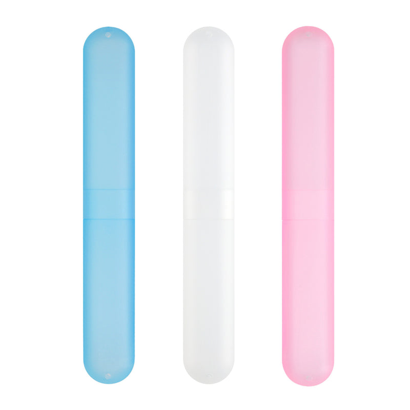 kwmobile 3x Zahnbürsten Etui aus Kunststoff - 20,5 x 3 x 2 cm - Zahnbürstenhülle mit Lüftungsschlitzen - Hülle Blau Pink Weiß Blau  [dsg07]