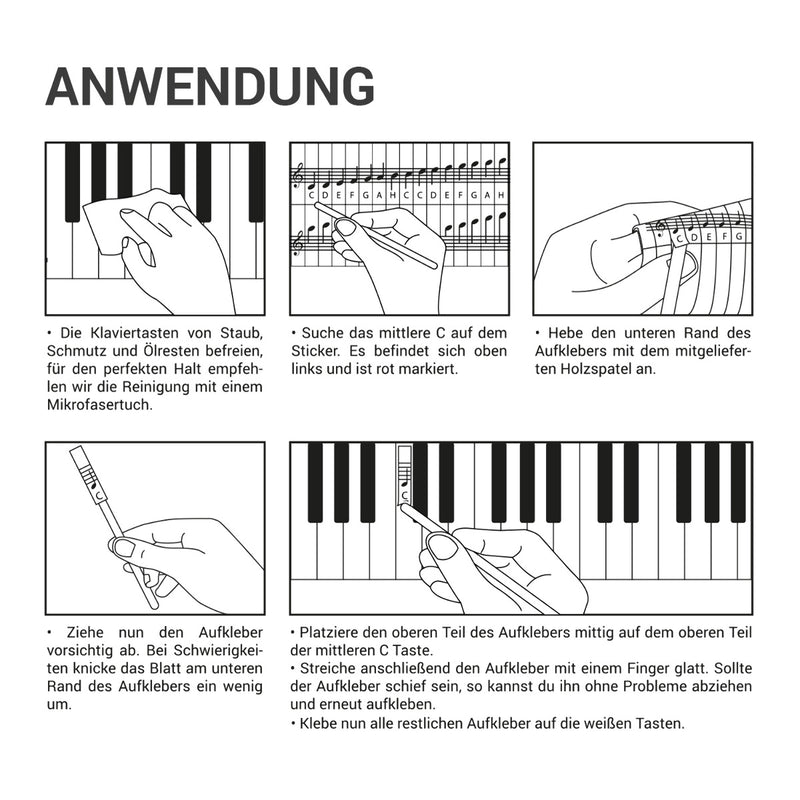 kwmobile Klavier Keyboard Noten Aufkleber - für 49 61 76 88 Tasten Instrumente - Vinyl Piano Sticker für weiße