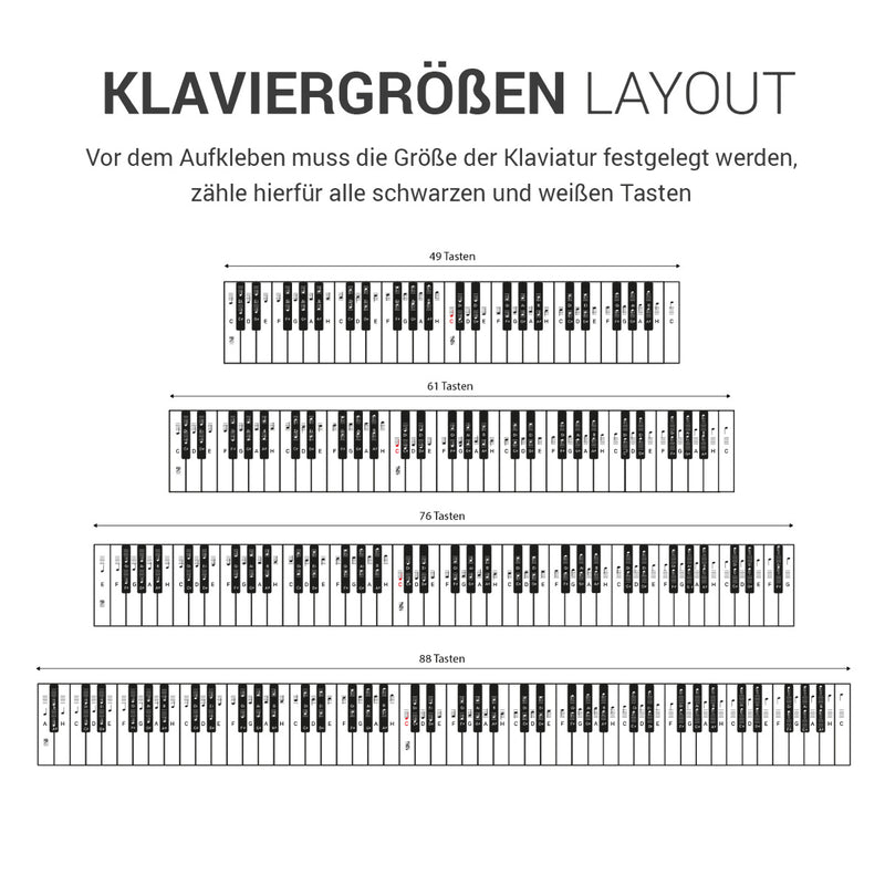 kwmobile Klavier Keyboard Noten Aufkleber - für 49 61 76 88 Tasten Instrumente - Vinyl Piano Sticker für weiße