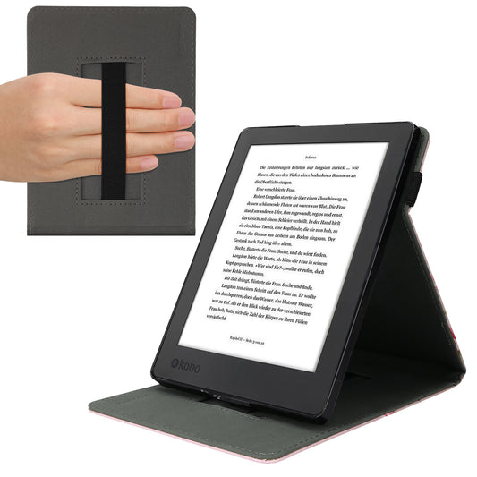 kwmobile Case Compatible with Kobo Aura H2O Edition 2 - Cover with Hand Strap and Stand