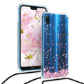 kwmobile Necklace Case compatible with Huawei P20 Lite Silicone Cover with Phone Chain Cherry Blossom Petals
