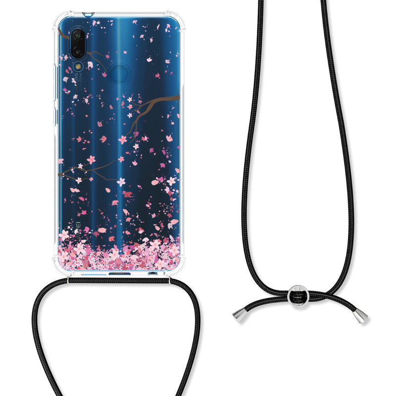 kwmobile Necklace Case compatible with Huawei P20 Lite Silicone Cover with Phone Chain Cherry Blossom Petals