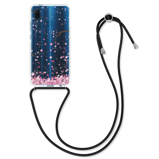 kwmobile Necklace Case compatible with Huawei P20 Lite Silicone Cover with Phone Chain Cherry Blossom Petals