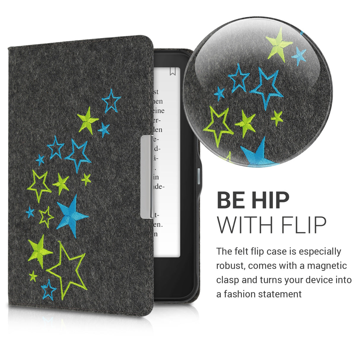 Tolino Vision 1 / 2 / 3 / 4 HD eReader Case Blue and Green Stars