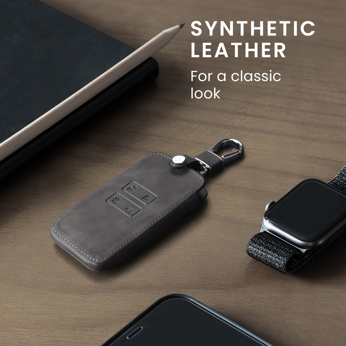 kwmobile Car Key Cover Compatible with Renault 4-Button Smart Key (Keyless Go Only) - Faux Leather Protective Case Key Cover