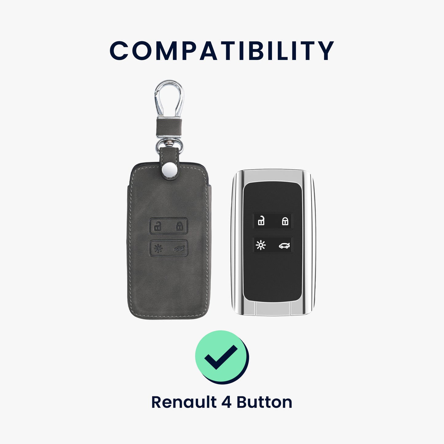 kwmobile Car Key Cover Compatible with Renault 4-Button Smart Key (Keyless Go Only) - Faux Leather Protective Case Key Cover
