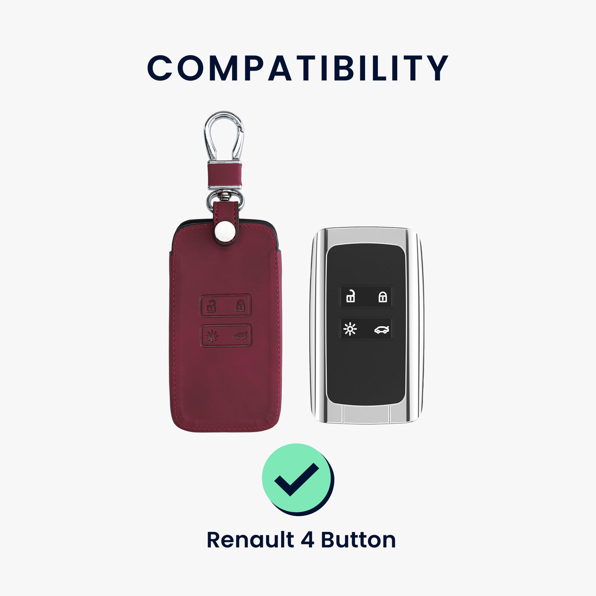 kwmobile Car Key Cover Compatible with Renault 4-Button Smart Key (Keyless Go Only) - Faux Leather Protective Case Key Cover