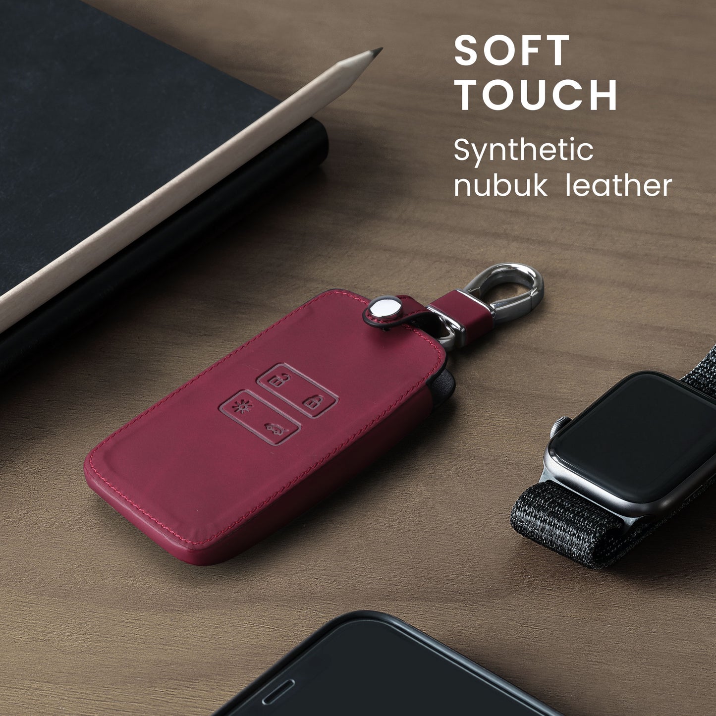 kwmobile Car Key Cover Compatible with Renault 4-Button Smart Key (Keyless Go Only) - Faux Leather Protective Case Key Cover