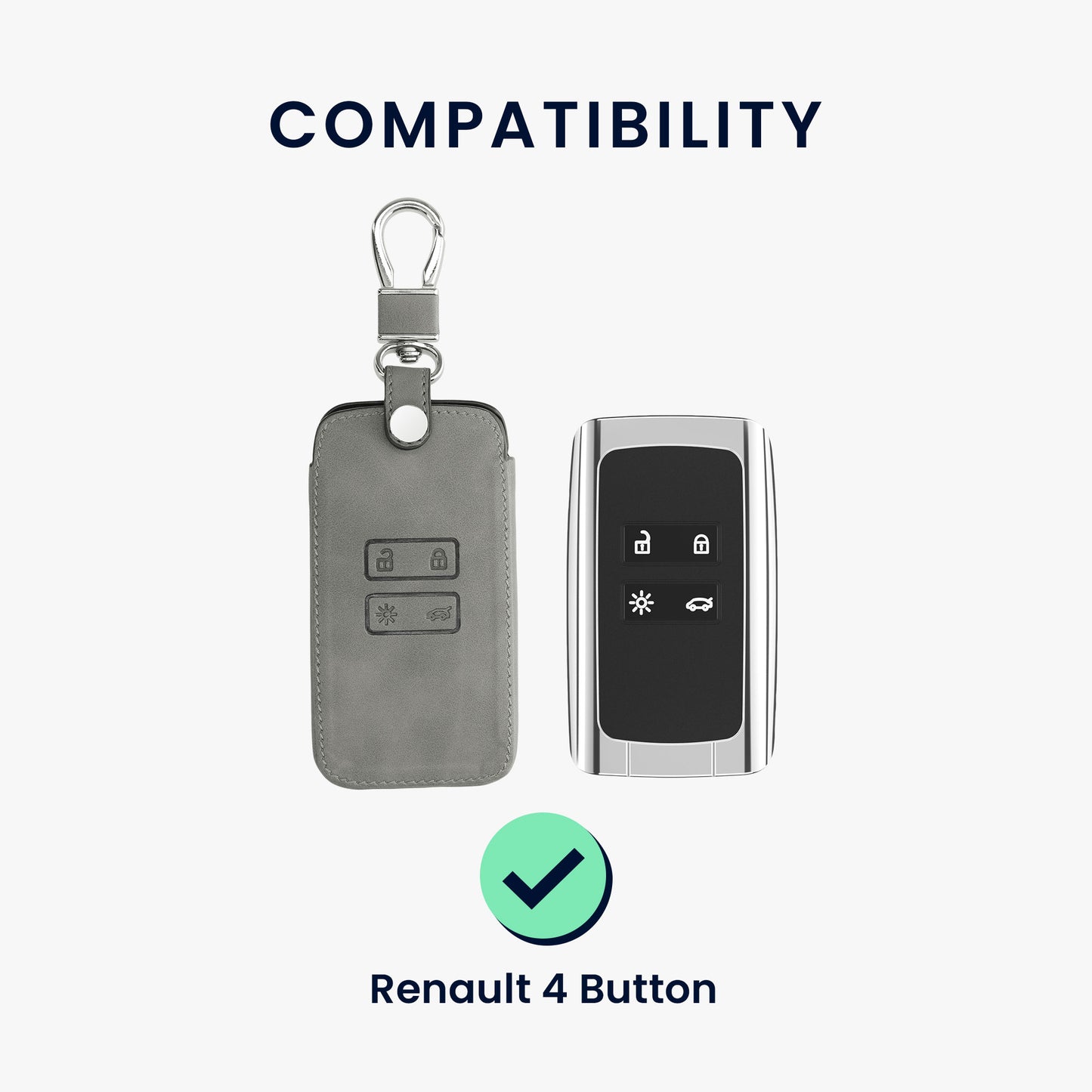 kwmobile Car Key Cover Compatible with Renault 4-Button Smart Key (Keyless Go Only) - Faux Leather Protective Case Key Cover