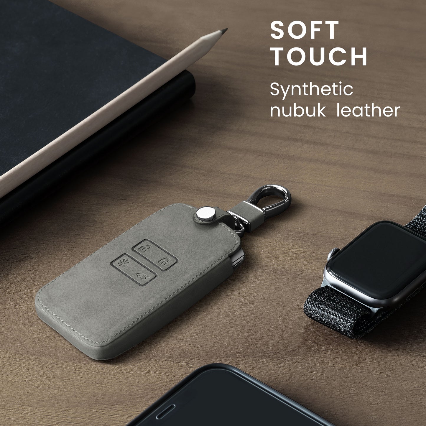 kwmobile Car Key Cover Compatible with Renault 4-Button Smart Key (Keyless Go Only) - Faux Leather Protective Case Key Cover
