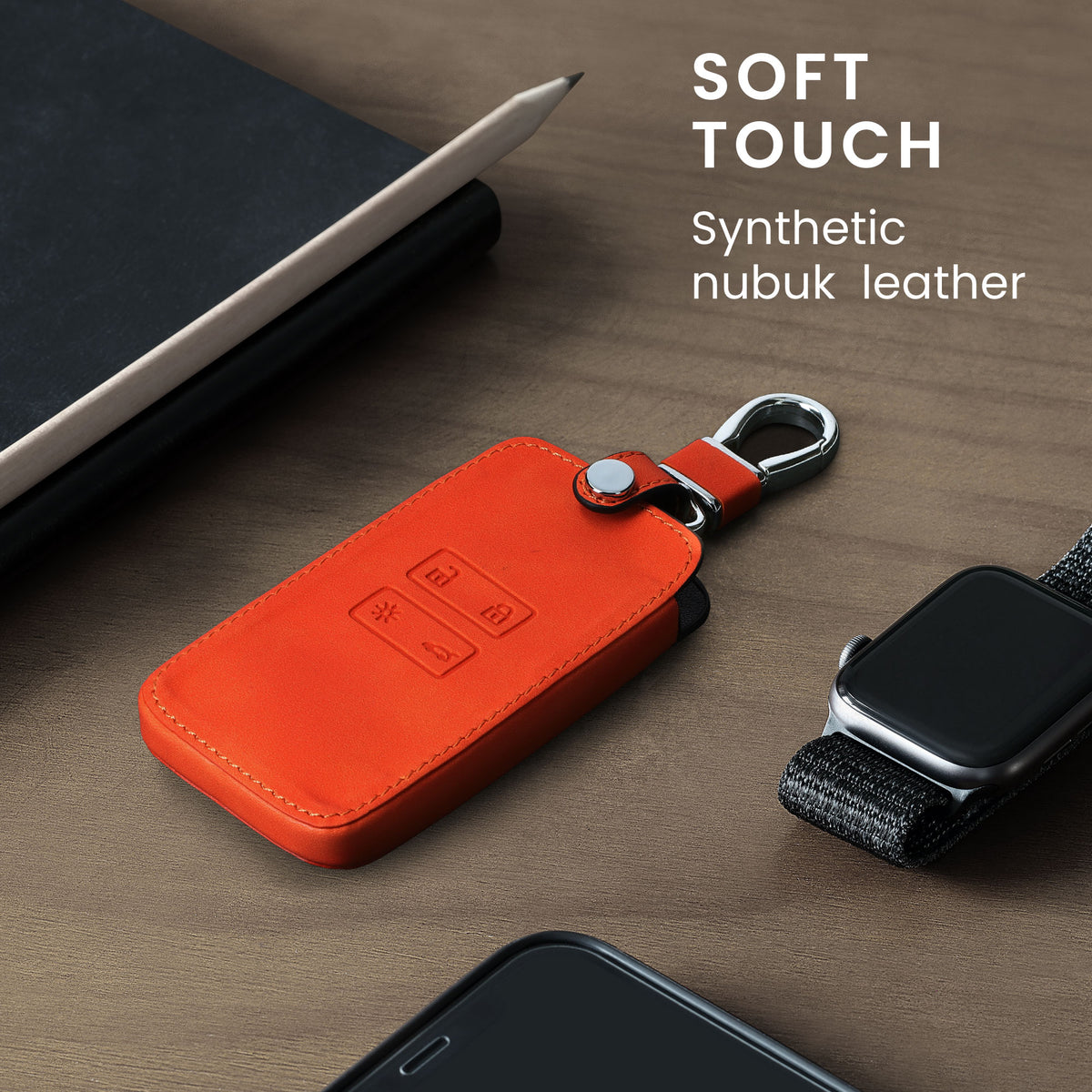 kwmobile Car Key Cover Compatible with Renault 4-Button Smart Key (Keyless Go Only) - Faux Leather Protective Case Key Cover