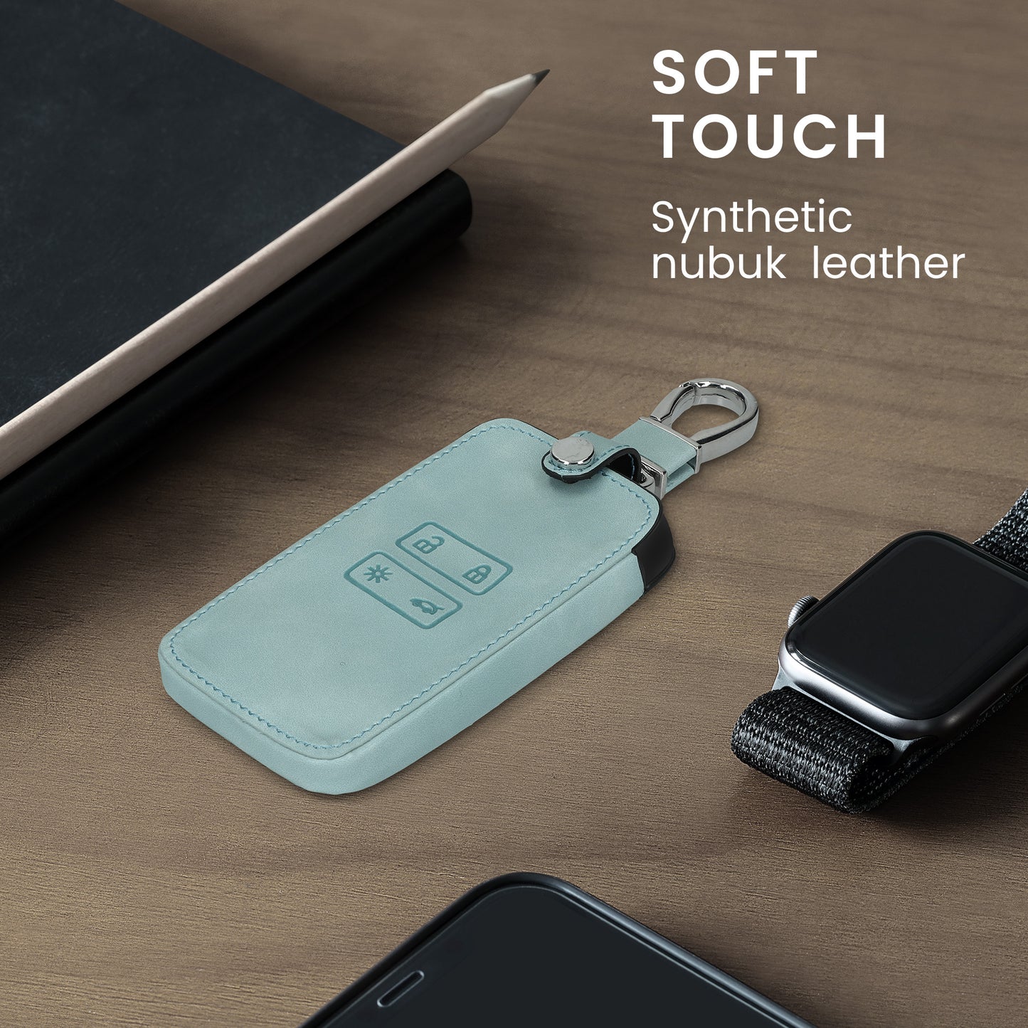 kwmobile Car Key Cover Compatible with Renault 4-Button Smart Key (Keyless Go Only) - Faux Leather Protective Case Key Cover