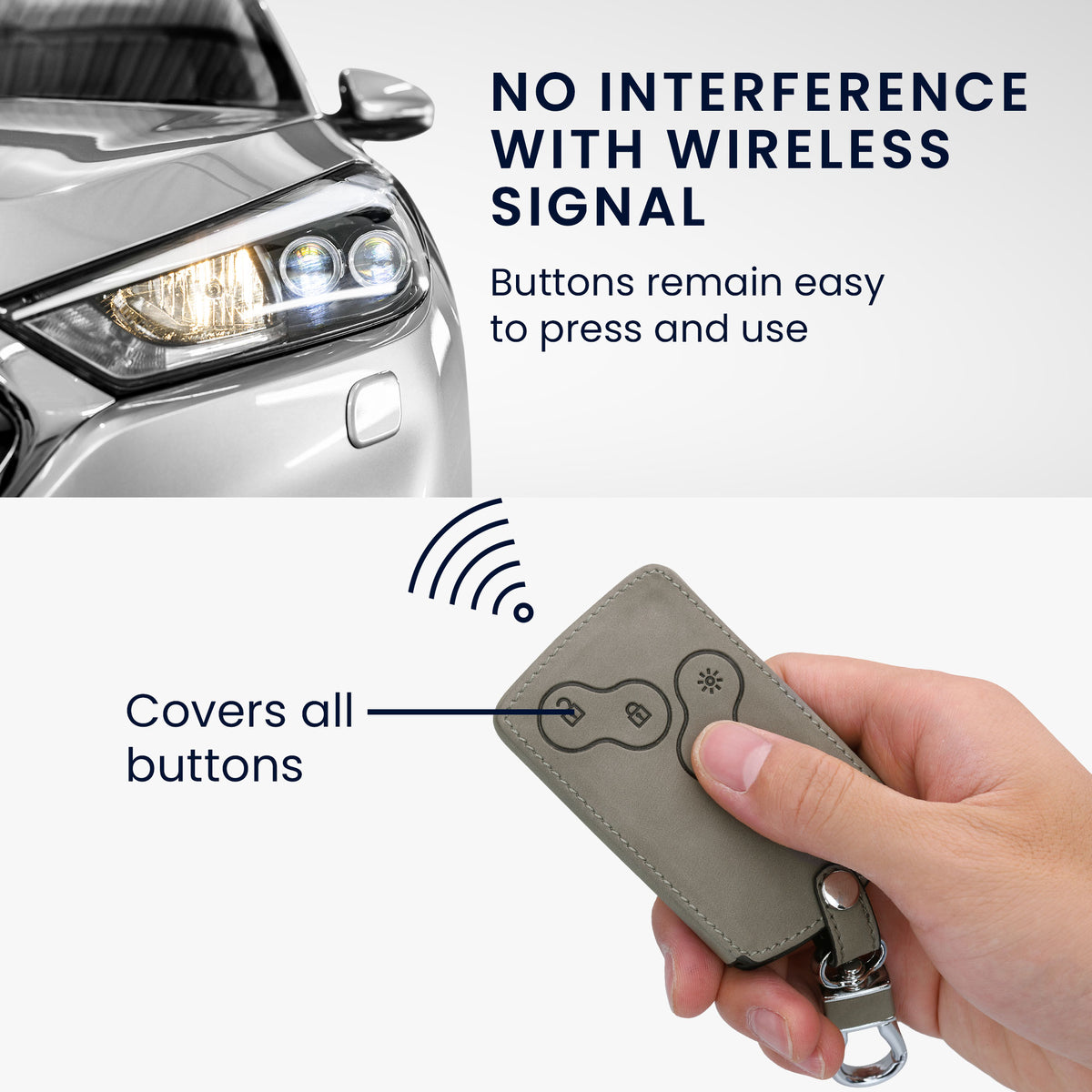 Faux Leather Silicone Car Key Cover for Renault 4-Button Card Key (Keyless Go only)