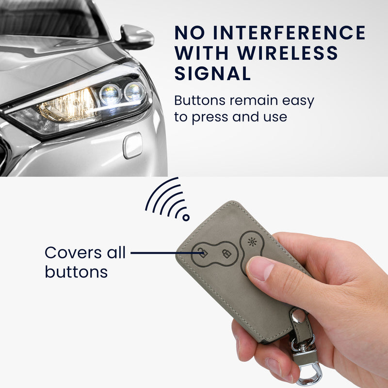 Faux Leather Silicone Car Key Cover for Renault 4-Button Card Key (Keyless Go only)