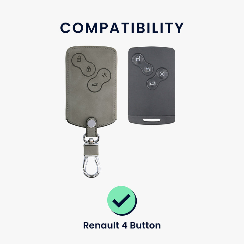 Faux Leather Silicone Car Key Cover for Renault 4-Button Card Key (Keyless Go only)