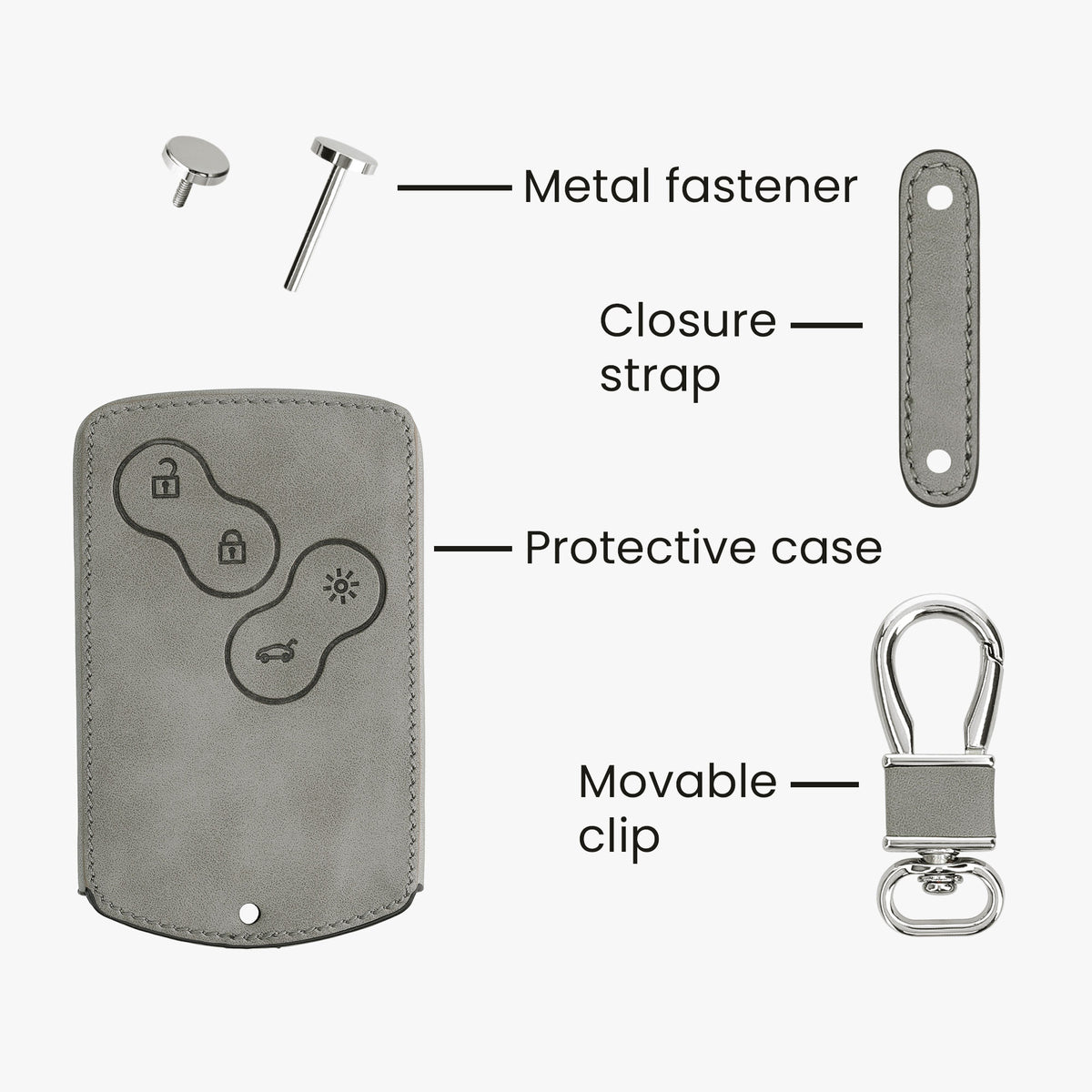 Faux Leather Silicone Car Key Cover for Renault 4-Button Card Key (Keyless Go only)