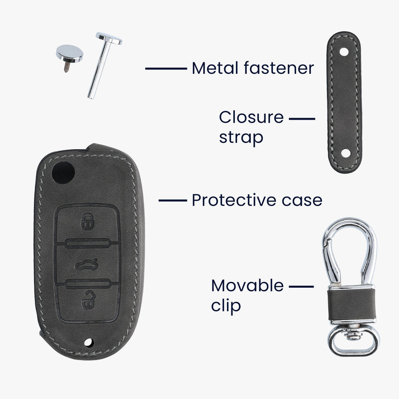 kwmobile Car Key Fob Cover compatible with VW Skoda Seat 3-button Car Key Fob Faux Leather Protective Case Key Shell Cover