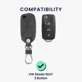 kwmobile Car Key Fob Cover compatible with VW Skoda Seat 3-button Car Key Fob Faux Leather Protective Case Key Shell Cover