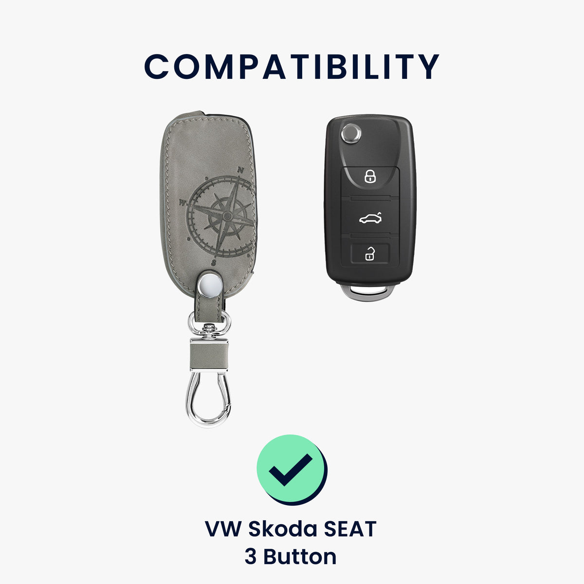 VW Skoda Seat 3-Button Faux Leather Silicone Car Key Cover