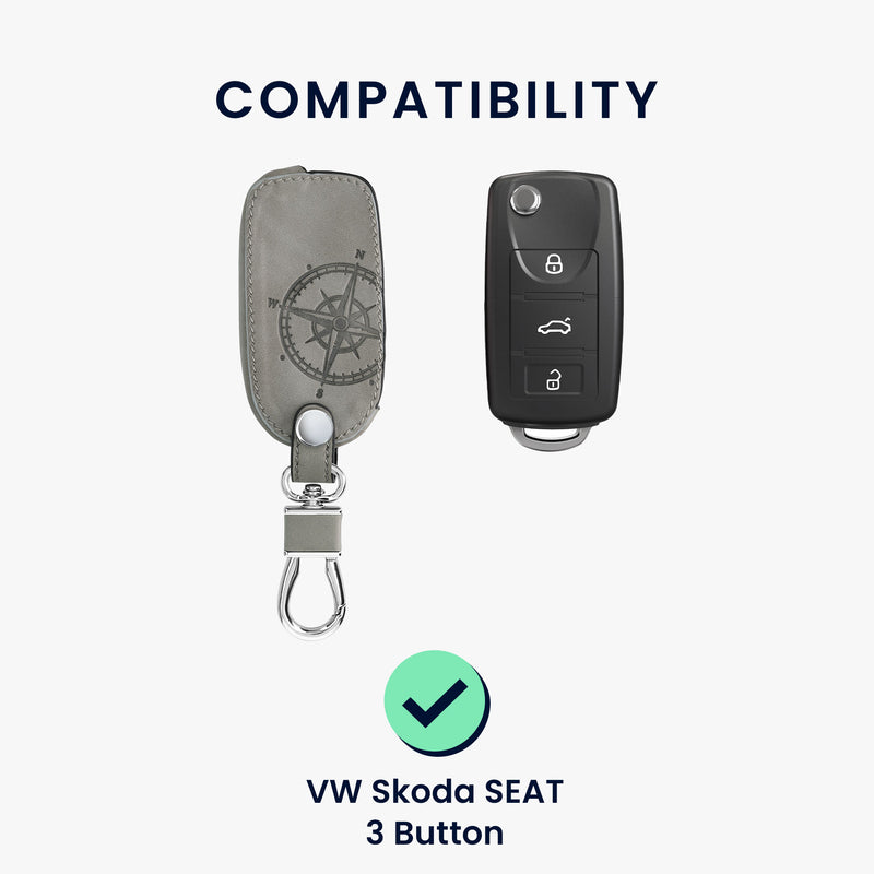 VW Skoda Seat 3-Button Faux Leather Silicone Car Key Cover