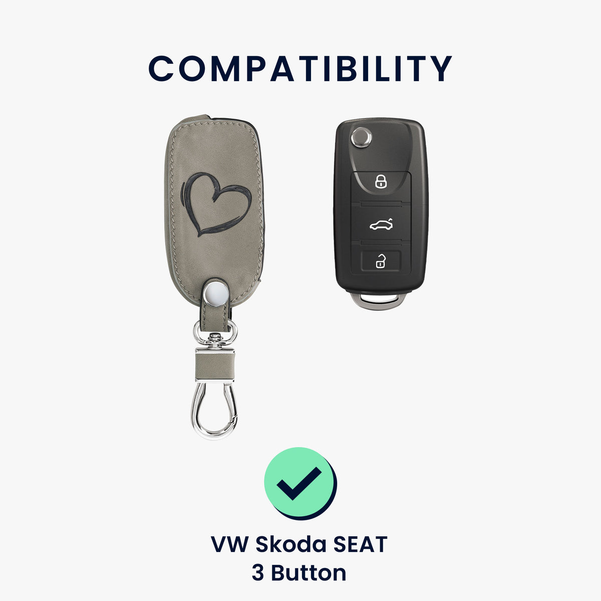 VW Skoda Seat 3-Button Faux Leather Silicone Car Key Cover