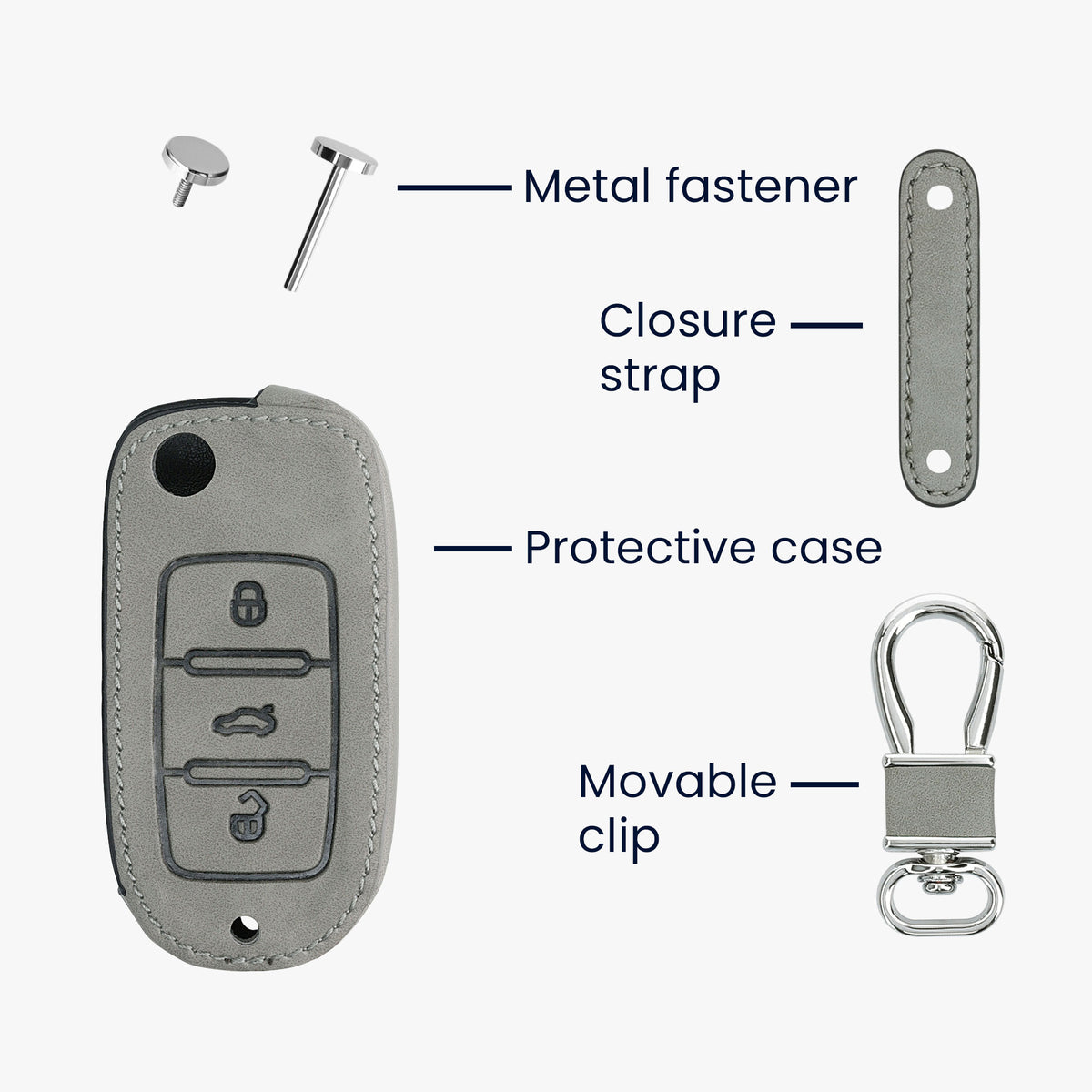 VW Skoda Seat 3-Button Faux Leather Silicone Car Key Cover