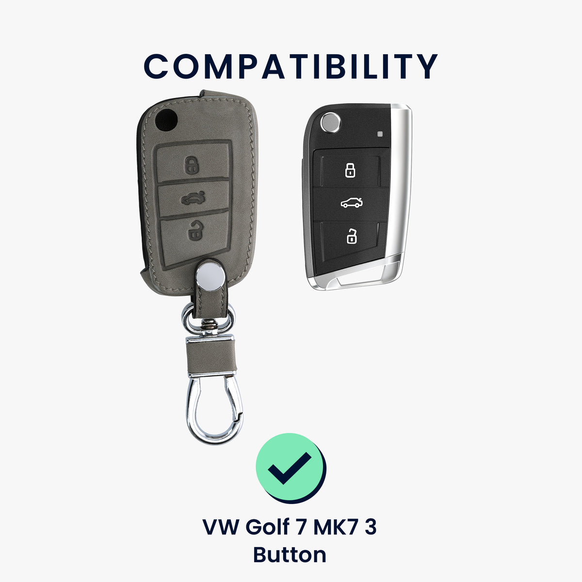 VW Golf 7 MK7 3-Button Silicone Car Key Cover Faux Suede Heart