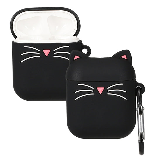 kwmobile Design Schutzhülle für Apple Airpods 1 & 2 Hülle - TPU Silikon Case für Kopfhörer Ladecase - stoßfestes Cover mit Karabiner - Schwarz Weiß Schwarz  [dsg01]
