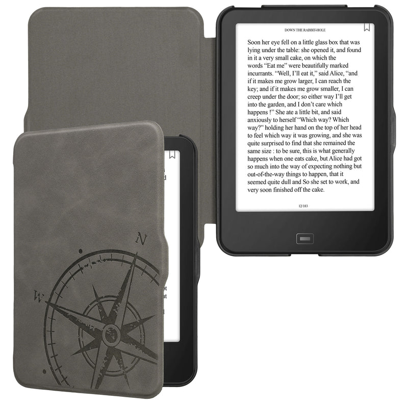 kwmobile Protective Case for Tolino Vision 1 / 2 / 3 / 4 HD Cover - eReader Case Made of Faux Leather with Auto Sleep Function - Compass Vintage