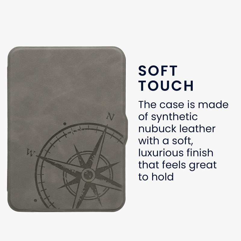 kwmobile Protective Case for Tolino Vision 1 / 2 / 3 / 4 HD Cover - eReader Case Made of Faux Leather with Auto Sleep Function - Compass Vintage